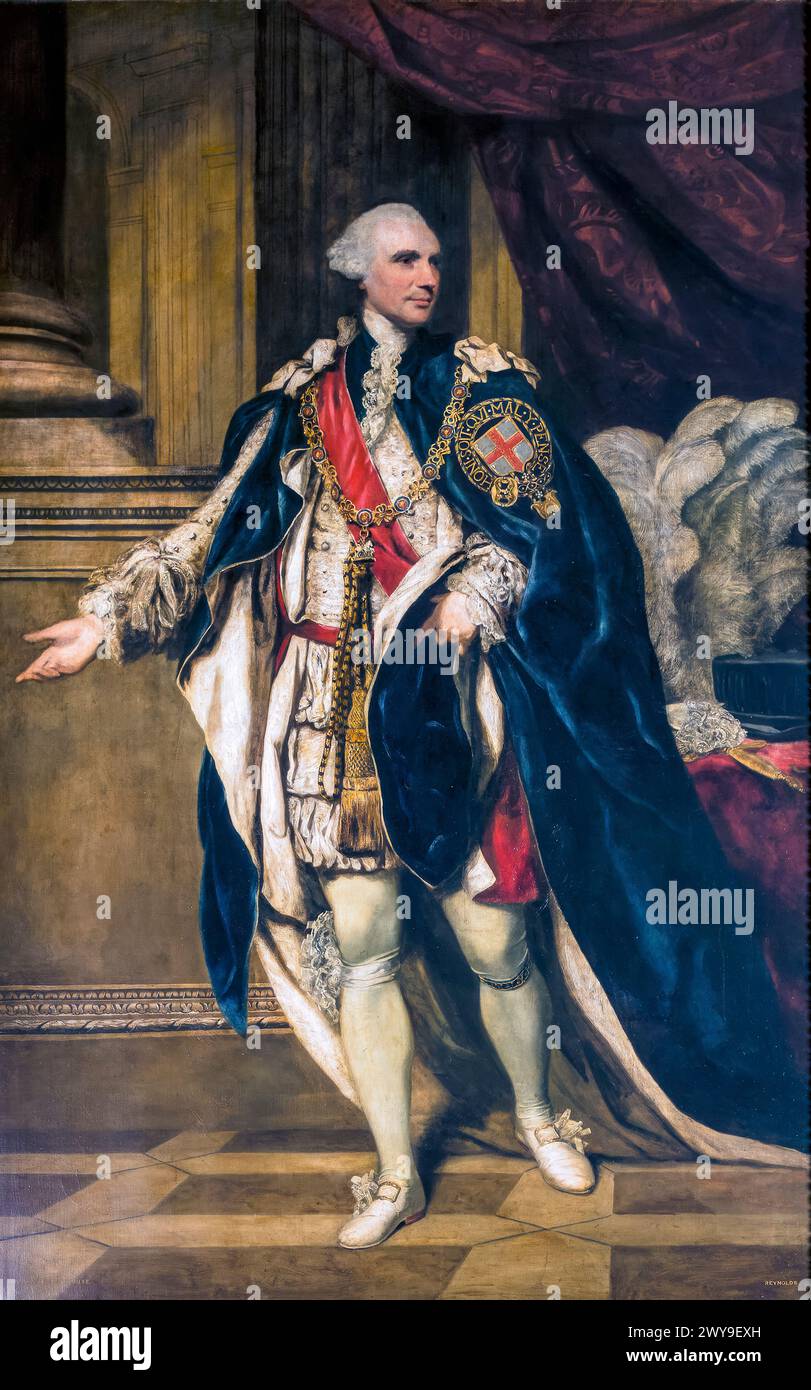 John Stuart, 3. Earl of Bute (1713–1792), stilisierter „Lord Mount Stuart“, schottischer Politiker und Premierminister von Großbritannien 1762–1763, Porträtgemälde in Öl auf Leinwand von Sir Joshua Reynolds, 1773 Stockfoto