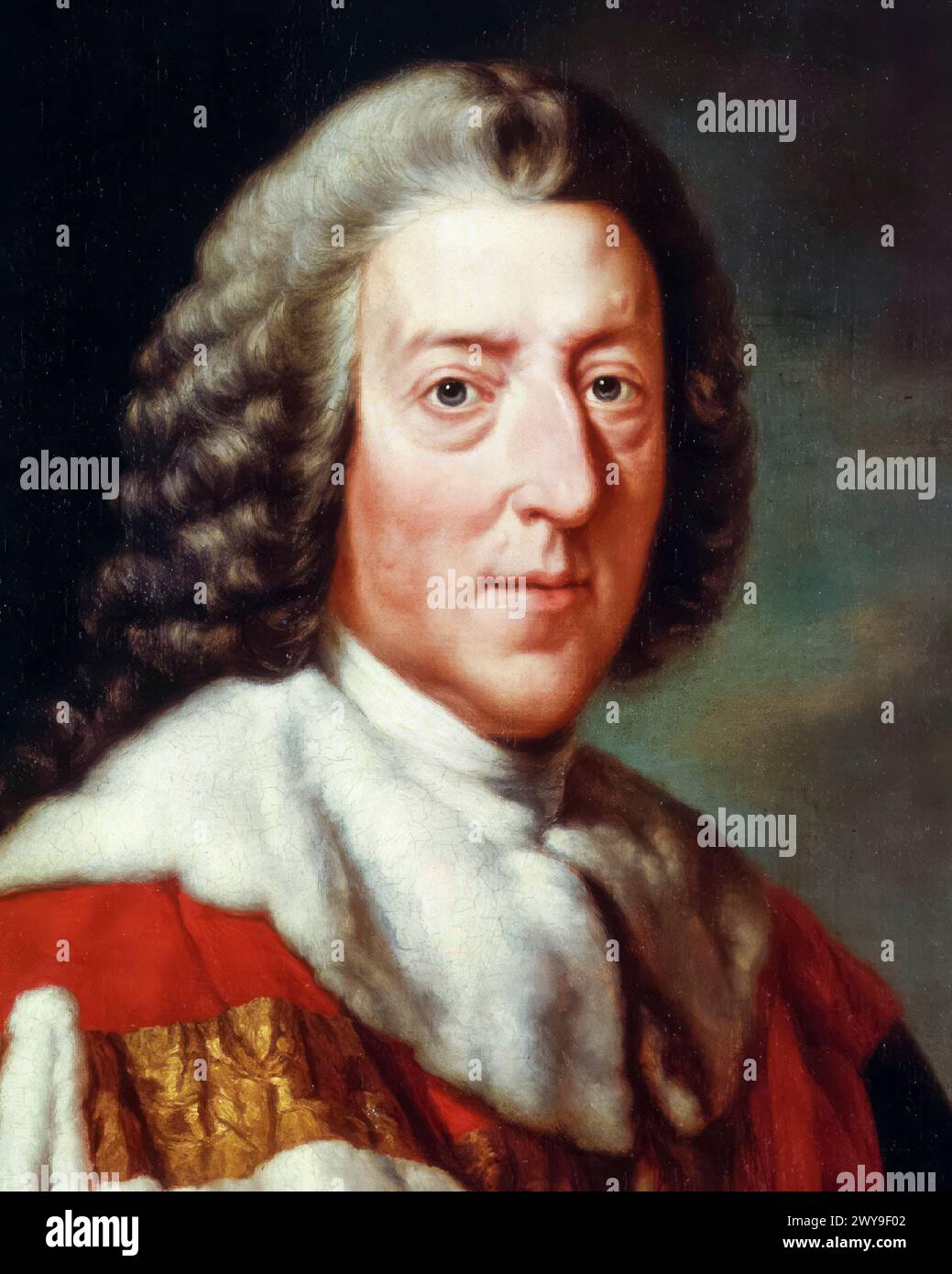 William Pitt the Elder, 1. Earl of Chatham (1708–1778), Whig-Politiker und Premierminister von Großbritannien 1766–1768, Porträtmalerei in Öl auf Leinwand nach Richard Brompton, 1772 Stockfoto