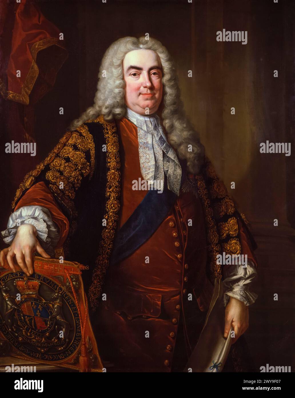 Sir Robert Walpole, 1. Earl of Orford (1676–1745), Whig-Politiker und erster Premierminister von Großbritannien 1721–1742, Porträtmalerei in Öl auf Leinwand von Jean Baptiste van Loo, 1740 Stockfoto