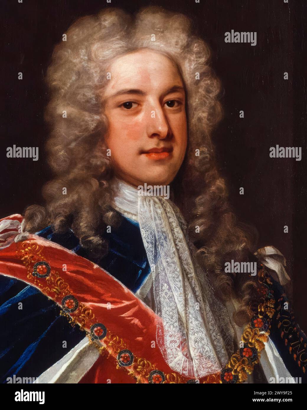 Thomas Pelham-Holles, 1. Duke of Newcastle upon Tyne (1693–1768), Whig-Politiker und Premierminister von Großbritannien zweimal von 1754-1756 und 1757–1762, Porträtmalerei in Öl auf Leinwand von Charles Jervas (zugeschrieben), um 1721 Stockfoto