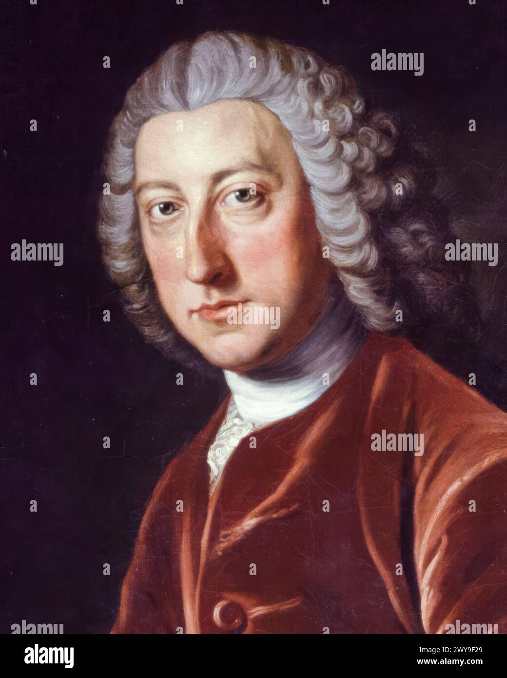 William Pitt the Ältester, 1. Earl of Chatham (1708–1778), Whig-Politiker und Premierminister von Großbritannien 1766–1768, Porträtmalerei in Öl auf Leinwand von William Hoare, um 1754 Stockfoto