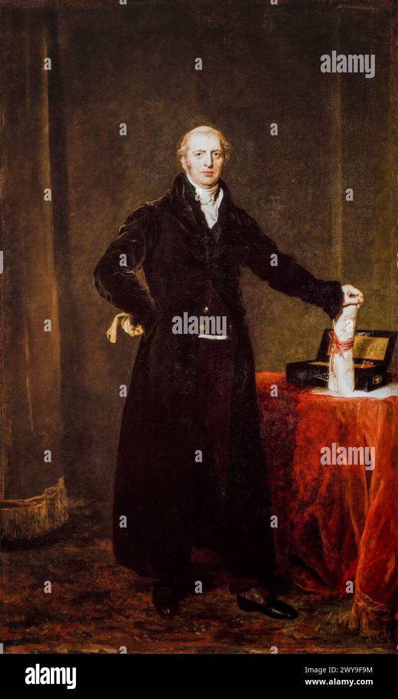 Robert Jenkinson, 2. Earl of Liverpool (1770–1828), Politiker der Tory und Premierminister des Vereinigten Königreichs 1812–1827, Porträtgemälde in Öl auf Leinwand von Sir Thomas Lawrence, vor 1827 Stockfoto