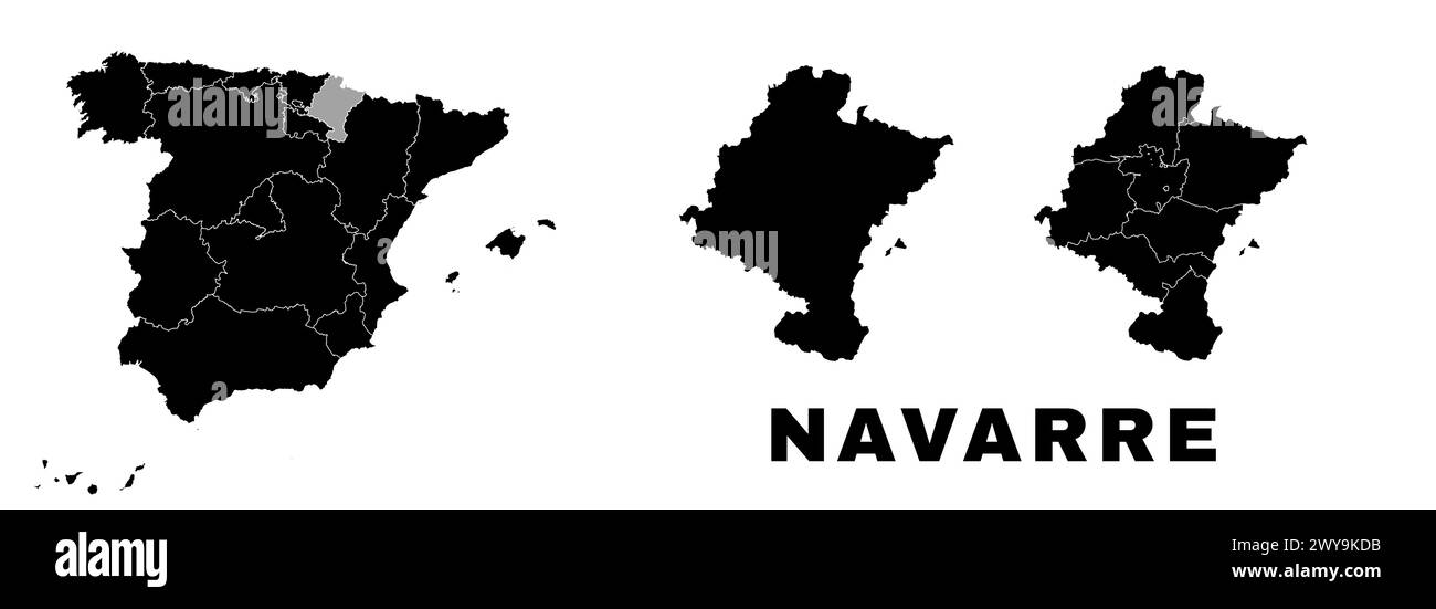 Navarra Landkarte, autonome Gemeinschaft in Spanien. Spanische Verwaltungseinheit, Regionen, Bezirke und Gemeinden. Stock Vektor