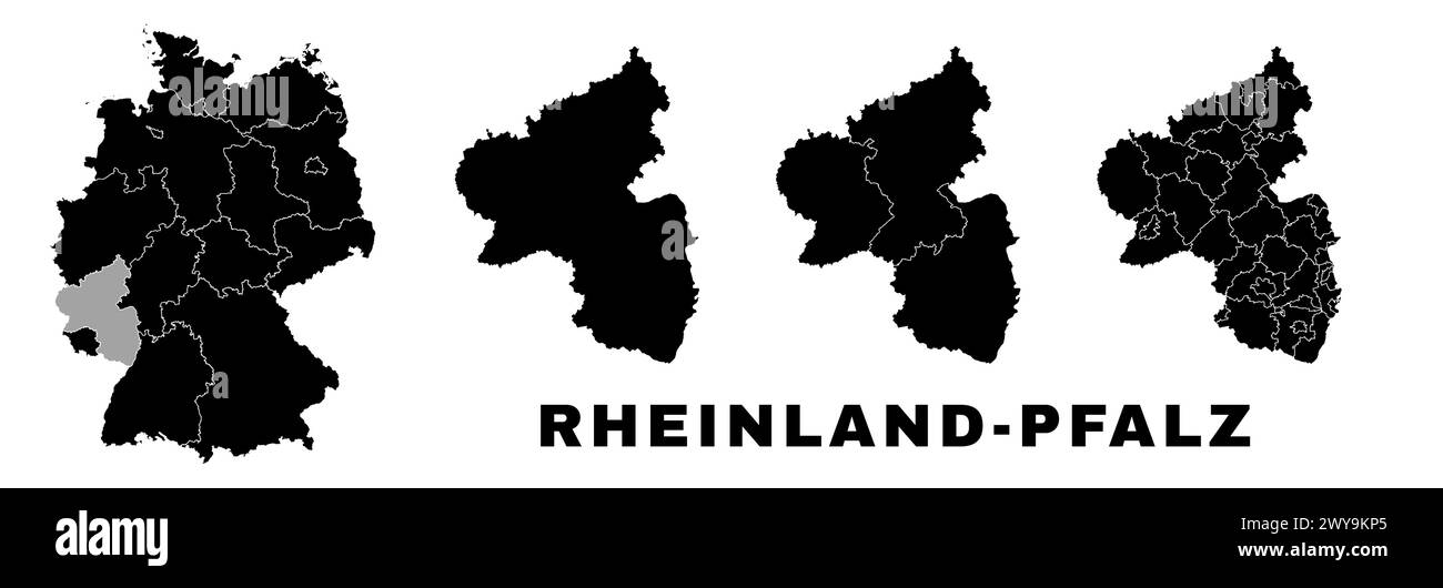 Landkarte Rheinland-Pfalz, deutsches Land. Deutschland Verwaltungsbereich, Regionen und Gemeinden, amts- und Kommunalbehörden. Stock Vektor