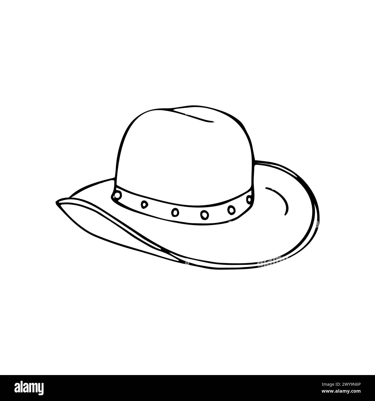 Mütze für Herren. Cowboy-Western-Thema, Wild-West-Konzept. Handgezeichnete Vektorgrafik. Stock Vektor