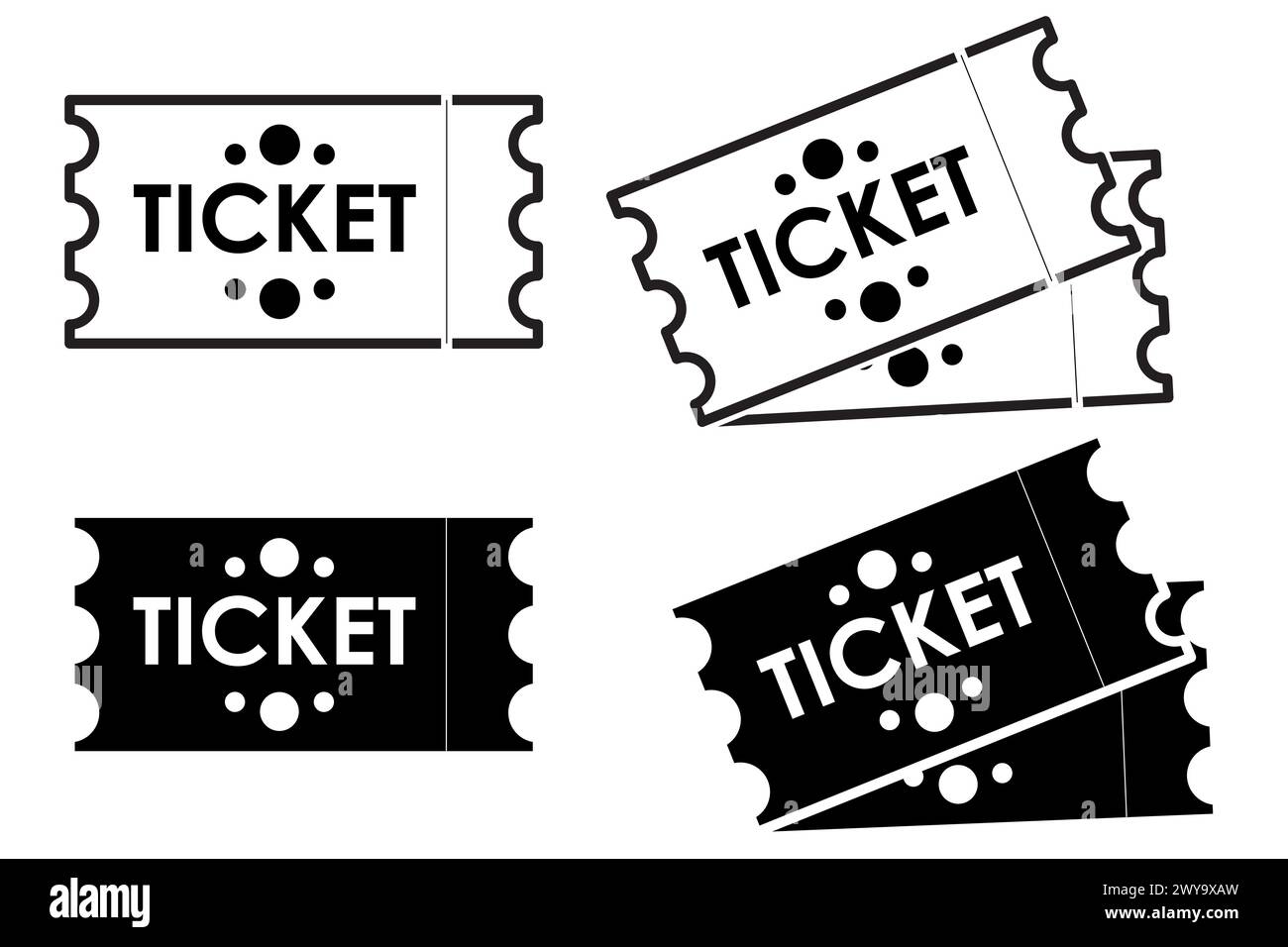 Ticketsymbole, Veranstaltungskarten schwarz-weiß Schwarzweiß Stock Vektor