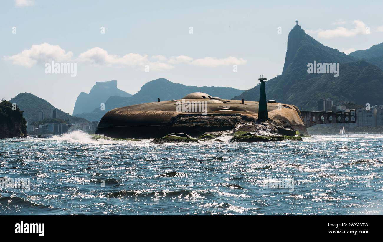 Eine brasilianische Marinestützung mit Blick auf die berühmte UNESCO-Welterbe-Naturlandschaft von Rio de Janeiro, Brasilien, Südamerika Copyright: AlexandrexRot Stockfoto