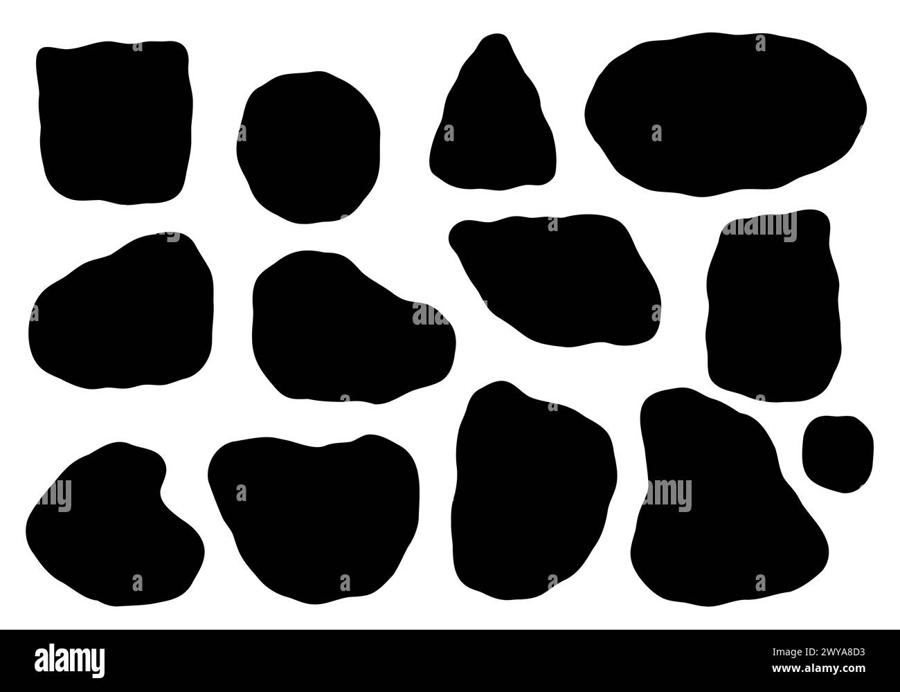 Organische Blob-Form mit unregelmäßiger abstrakter Vektorillustration. Zufälliger ovaler Kieselstein, asymmetrischer Stein, runder Amöbenfleck. Neutrale Blasenblase zurück Stock Vektor