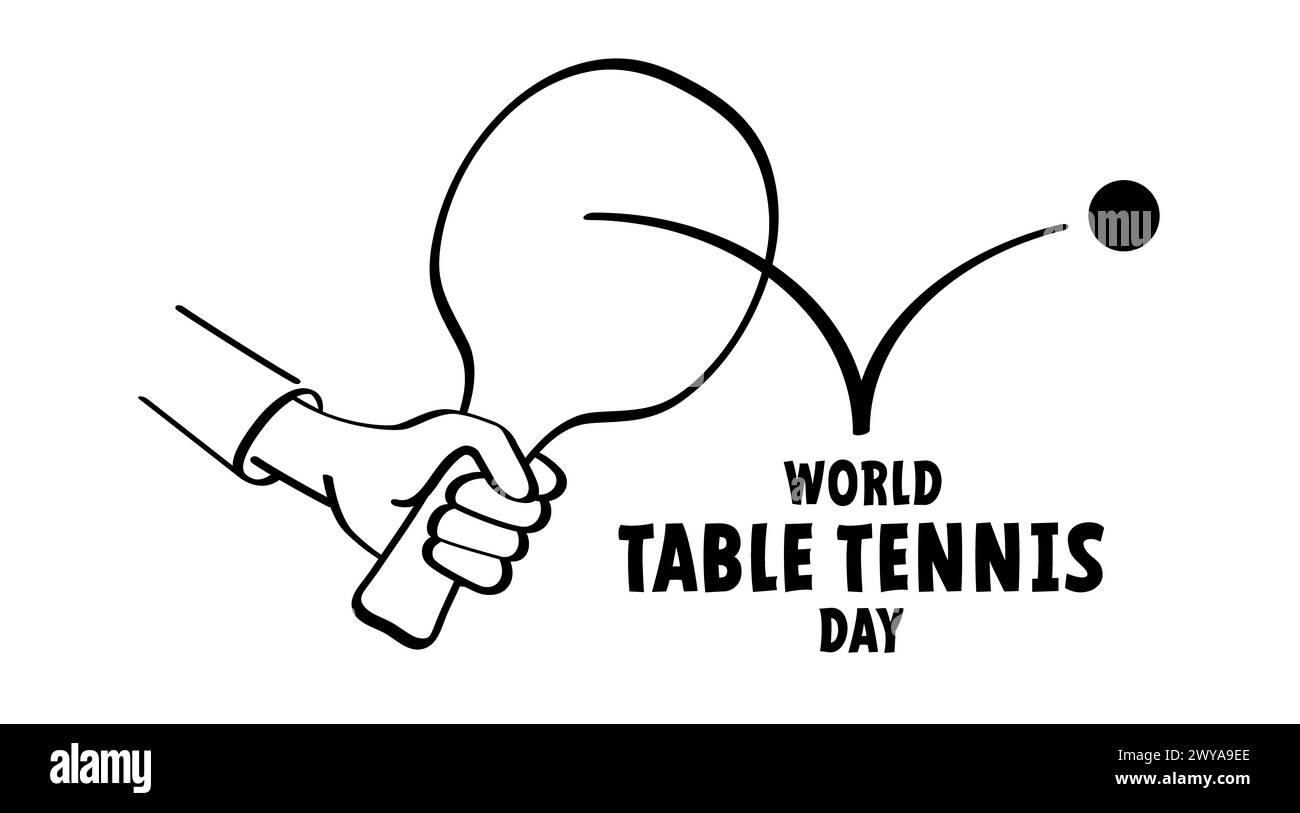 World Tischtennis Day. Tischtennis- und Paddelsymbol. Pingpong-Spots. Tischtennis und Schläger- und Ballspiel. Tischtennisschläger und Bälle. Tischtennisspiel Stockfoto