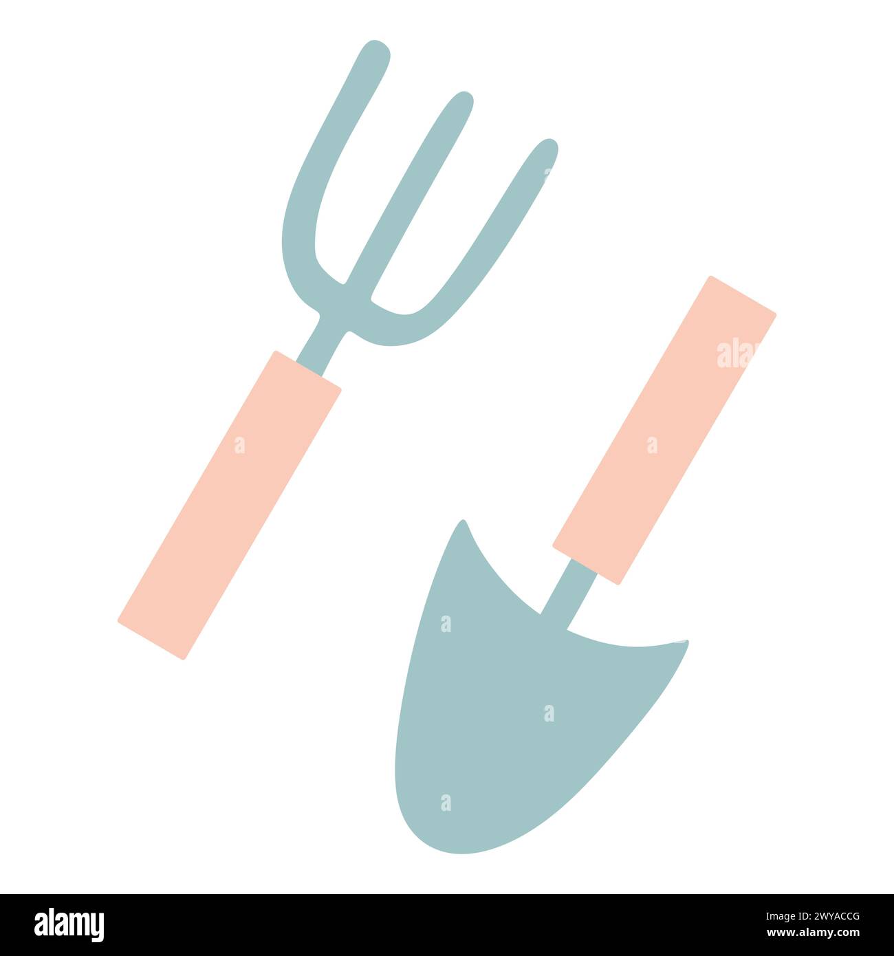 Gartenwerkzeuge auf weißem Hintergrund isoliert. Vektor-Illustration im Zeichentrickfilm einfach flach Stil. Hacke oder Hacke, Schaufel oder Spaten für die Arbeit im Garten Stock Vektor