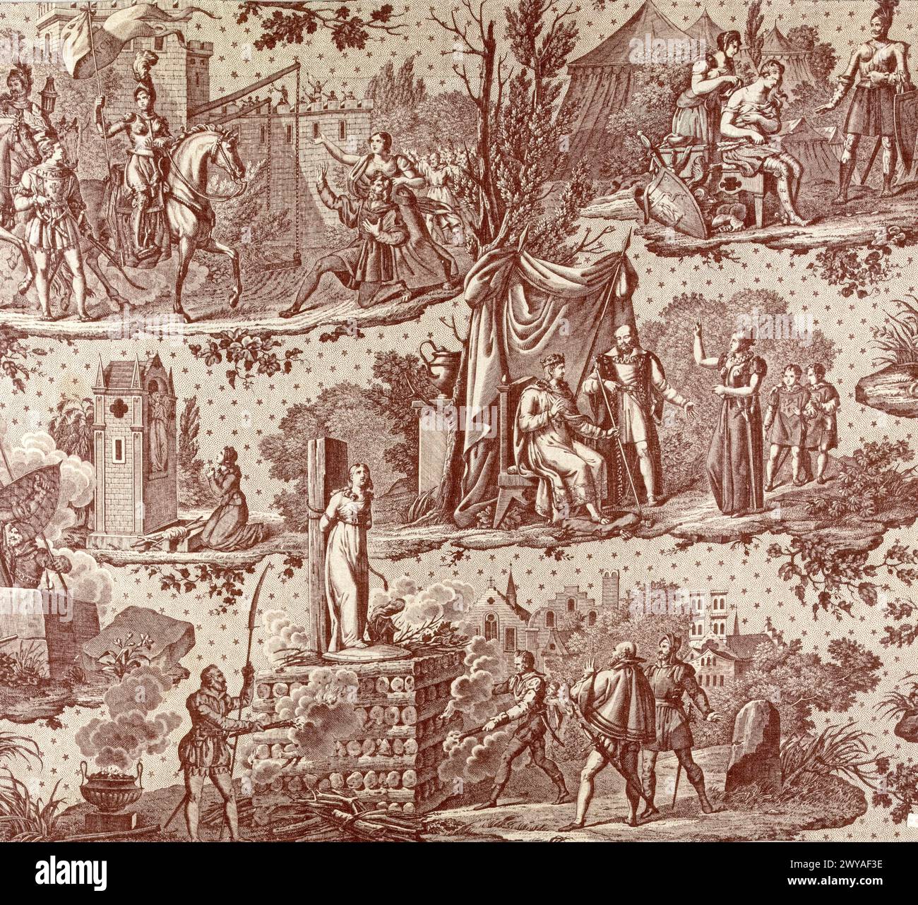 Szenen aus dem Leben von Joan of Arc – Manufaktur Hartmann et Fils entworfen von Charles Abraham Chasselat 1817 Stockfoto