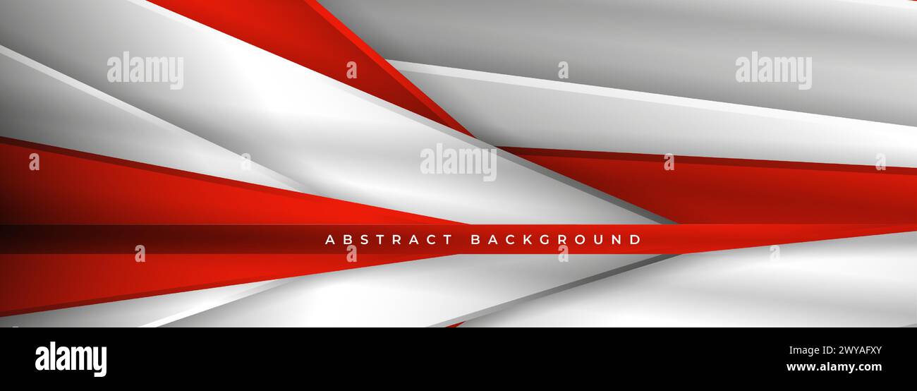 Abstrakter 3D-Hintergrund mit roten und weißen diagonalen geometrischen Objekten und Formen. Vektorillustration breites Banner Stock Vektor