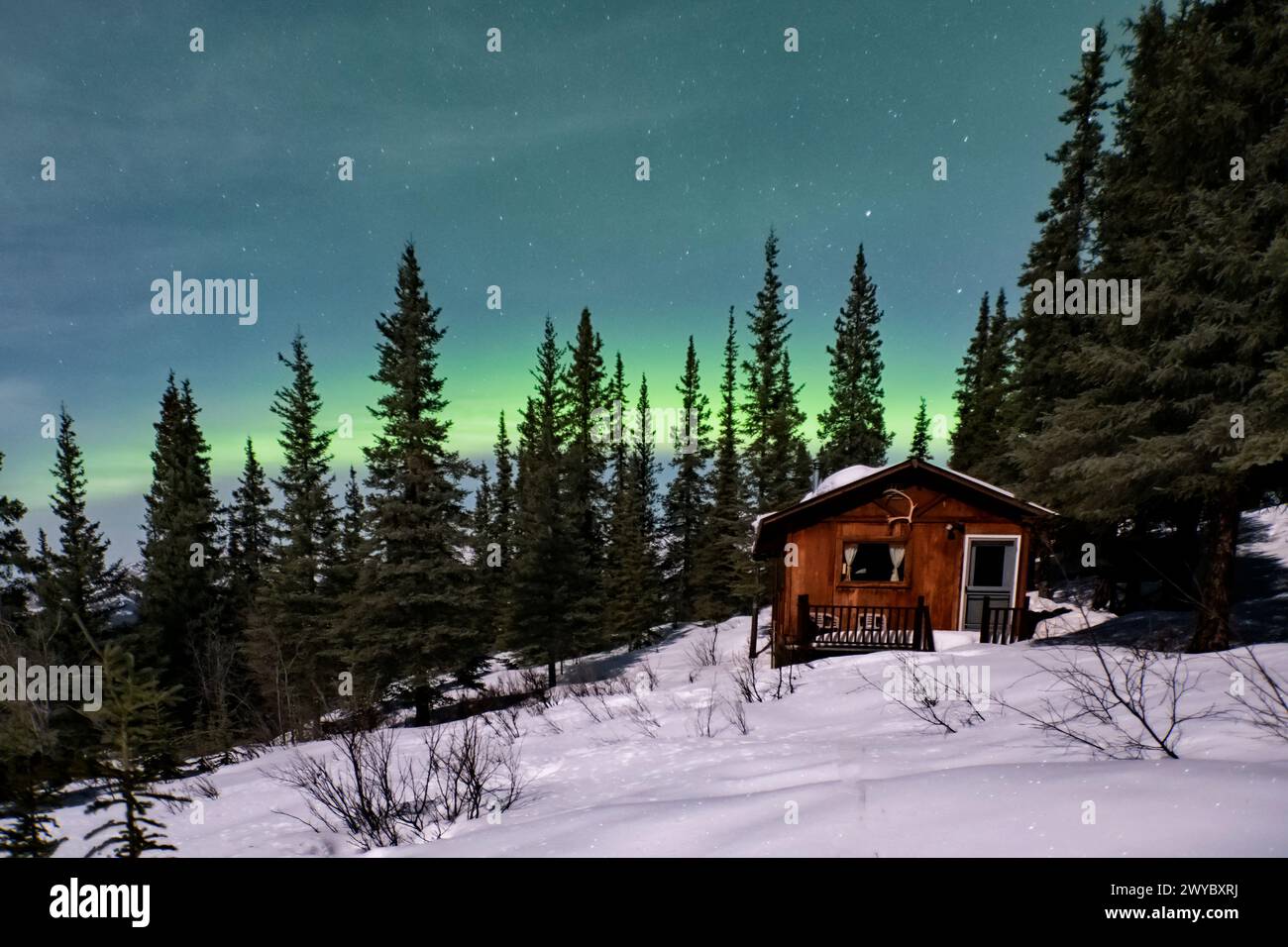 Kabine Nordlichter Alaska Stockfoto