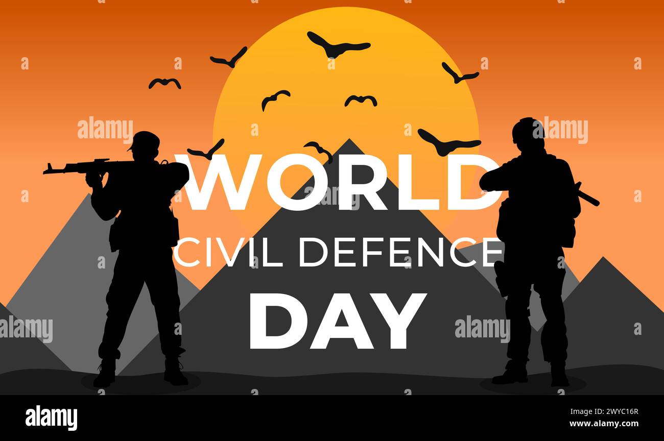 Der Welttag der Zivilverteidigung wurde am 1. März gefeiert. Bannerposter, für soziale Medien und Web. Stock Vektor