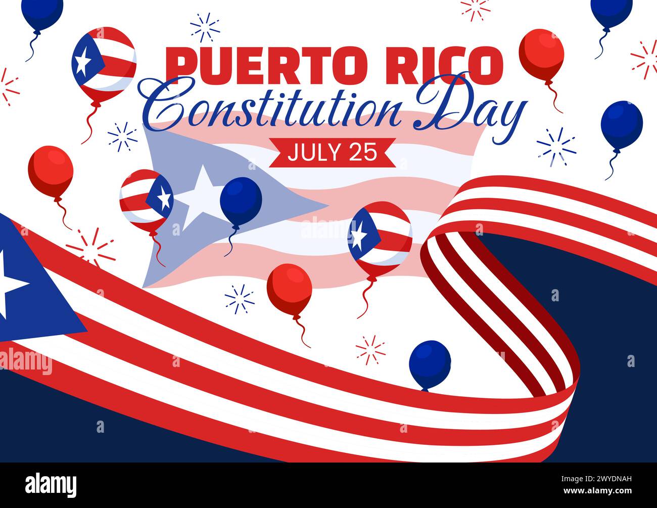 Glücklicher Puerto Rico Konstitutionstag Vektor-Illustration am 25. Juli mit wehender Flagge und Band im National Holiday Flat Cartoon Hintergrund Design Stock Vektor