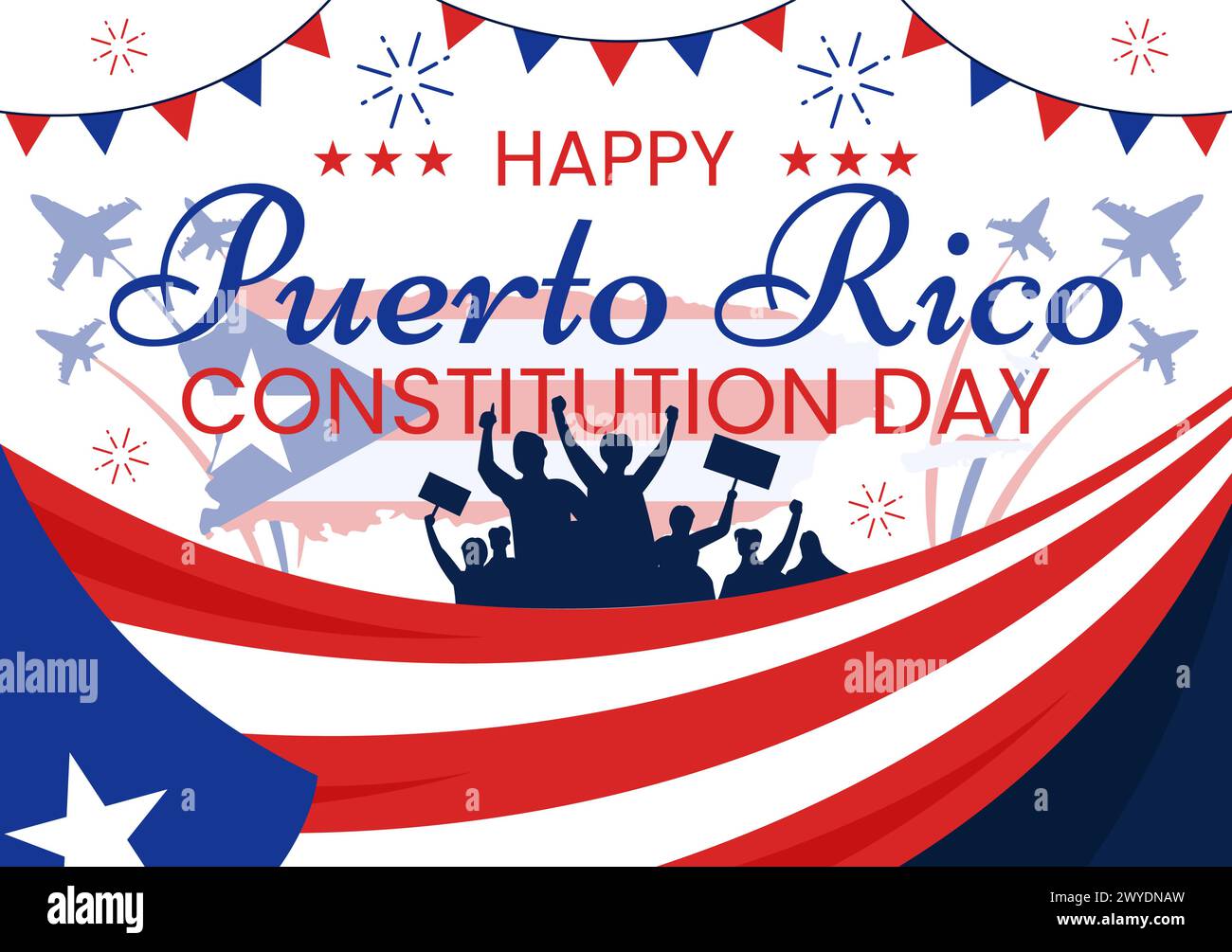 Glücklicher Puerto Rico Konstitutionstag Vektor-Illustration am 25. Juli mit wehender Flagge und Band im National Holiday Flat Cartoon Hintergrund Design Stock Vektor