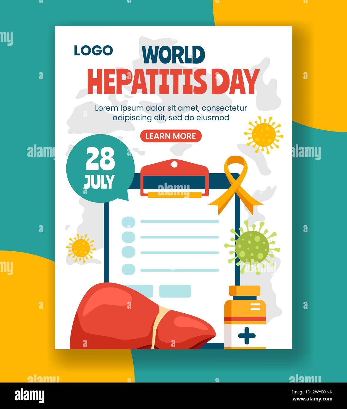 Hepatitis Day Vertikales Poster Flat Cartoon Hand Gezeichnete Vorlagen Hintergrund Illustration Stock Vektor
