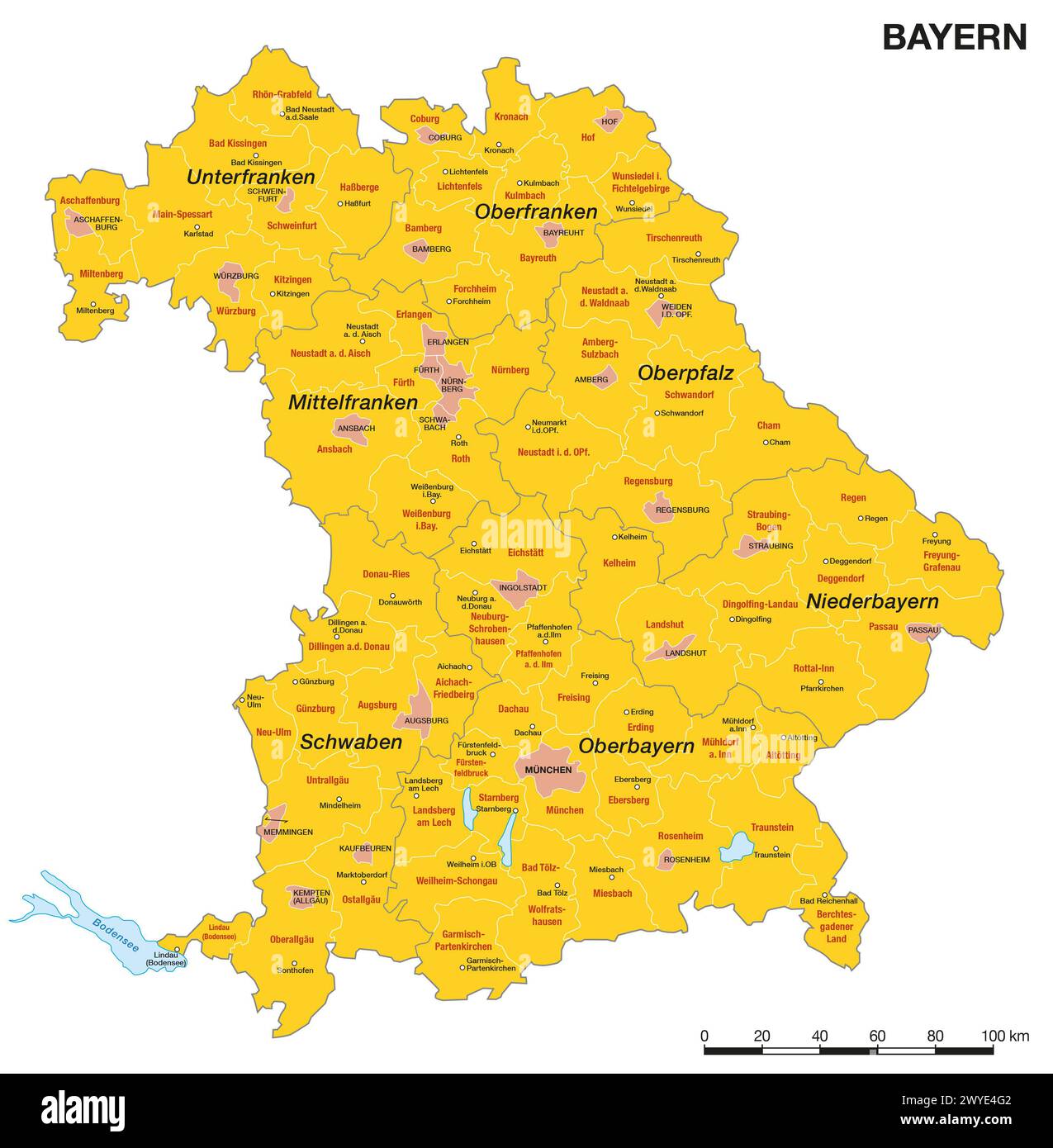 Administrative Vektorkarte des Bundeslandes Bayern Stockfoto