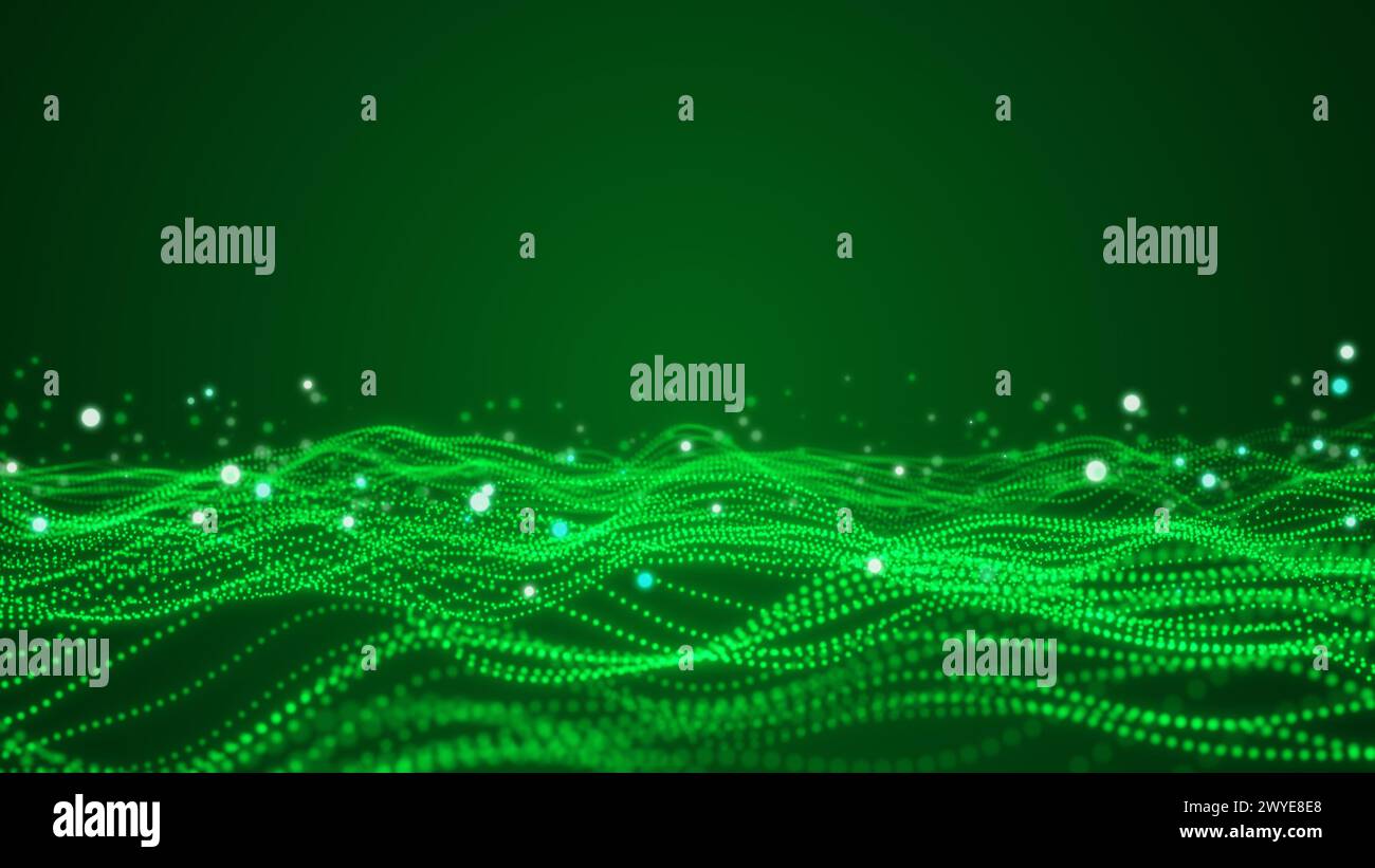 Abstrakter Sci-fi-Hintergrund mit Leuchtpartikeln bilden gekrümmte Linien Stockfoto