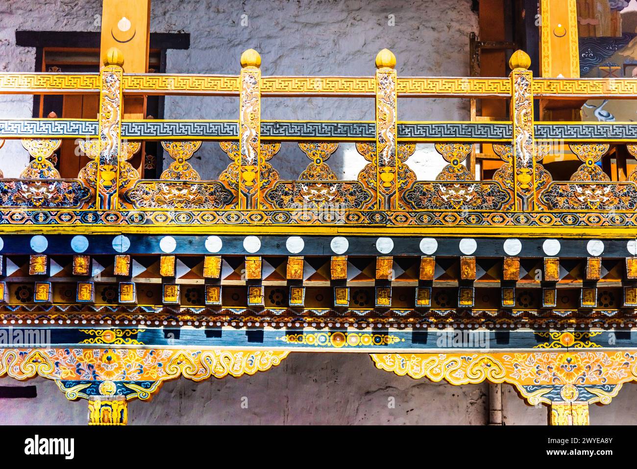 Bhutan, Punakha - detaillierte Sicht auf das Innere von Punakha Dzong Stockfoto