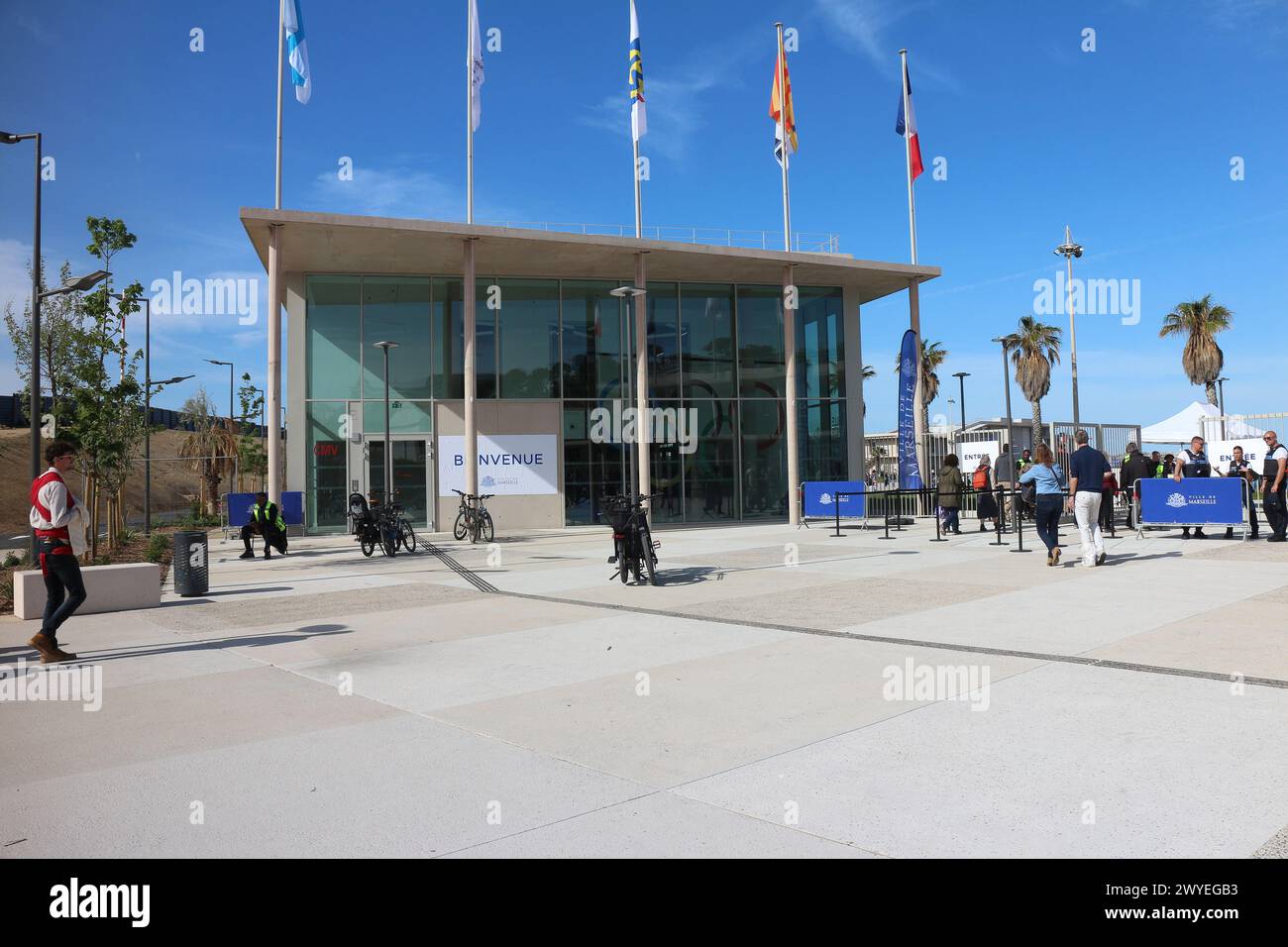 Olympische Spiele 2024 : Reportage : Marina du Roucas Blanc, Marseille 6. April 2024 Stockfoto