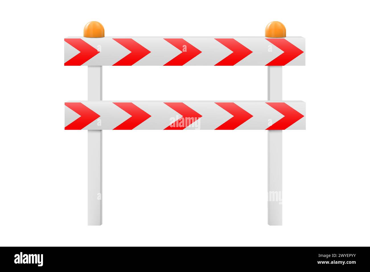 Schutzbarriere mit roten Streifen zum Blockieren der Straße. Realistische 3D-Vektor-Illustration einer Leitplanke, Straßensperrzaun, isoliert auf weiß. Ro Stock Vektor