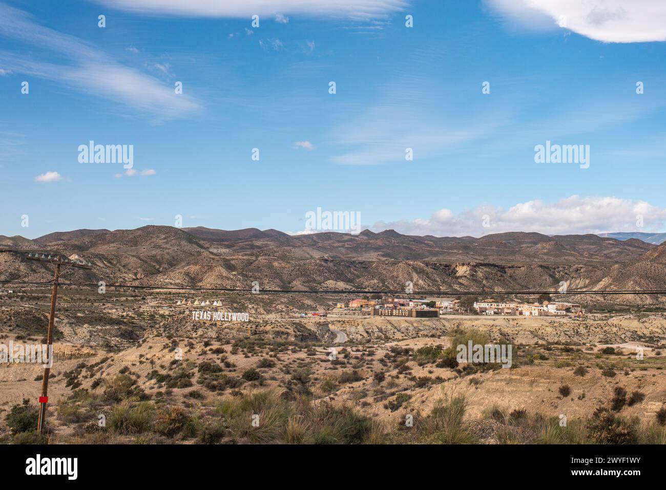 Westliche Filmszenen eingebettet in die raue Landschaft der Wüste von Spains Taberna. Stockfoto