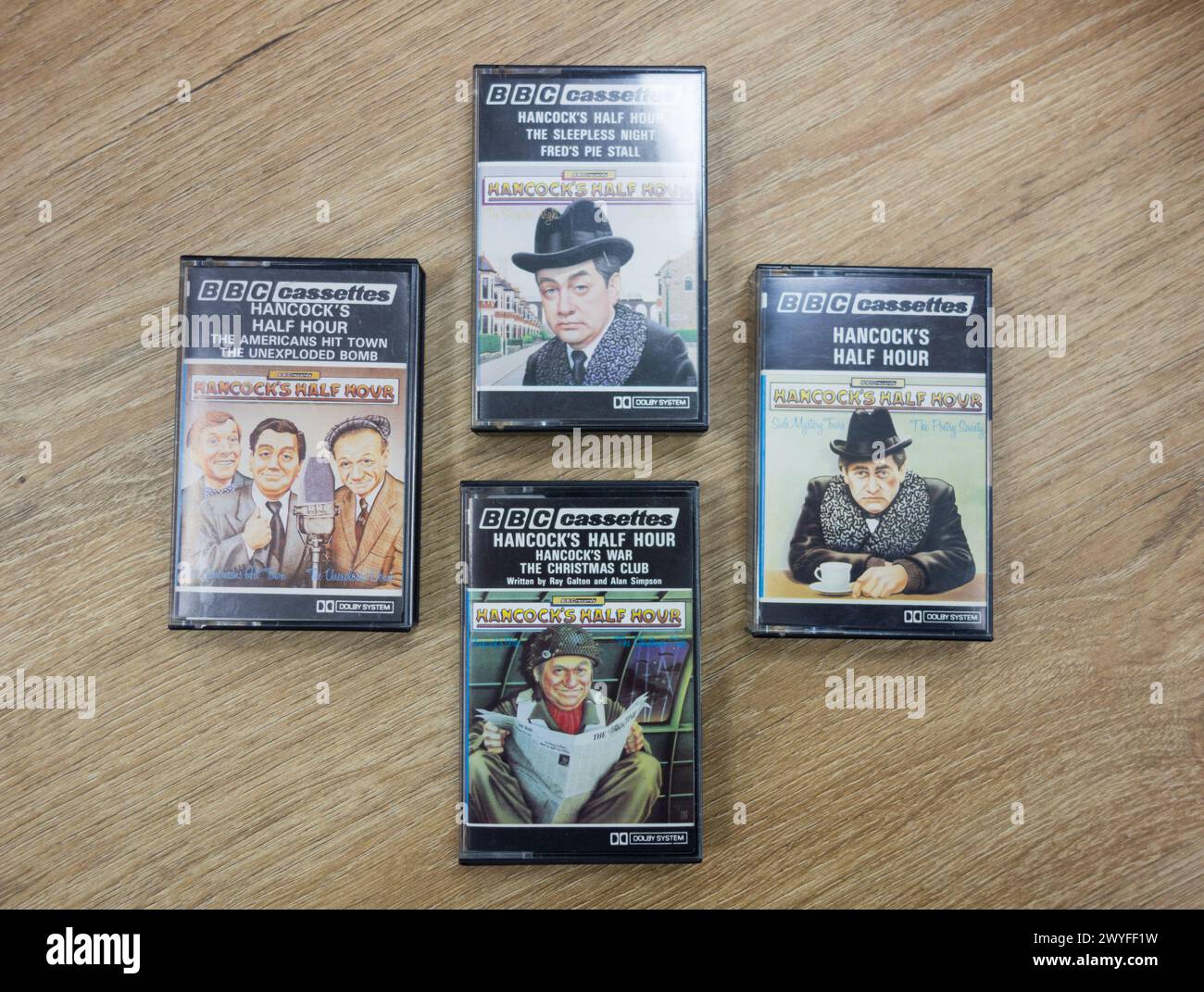 Nahaufnahme einer Reihe von BBC Hancocks halbstündigen Kassettenbändern Stockfoto