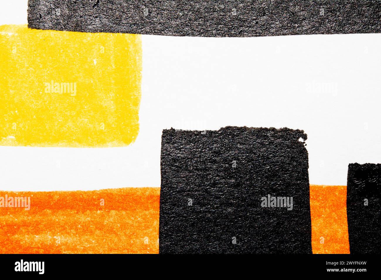 Filzstift Schwarze Tintenlinien und Farbfarben auf abstraktem weißem Hintergrund Stockfoto