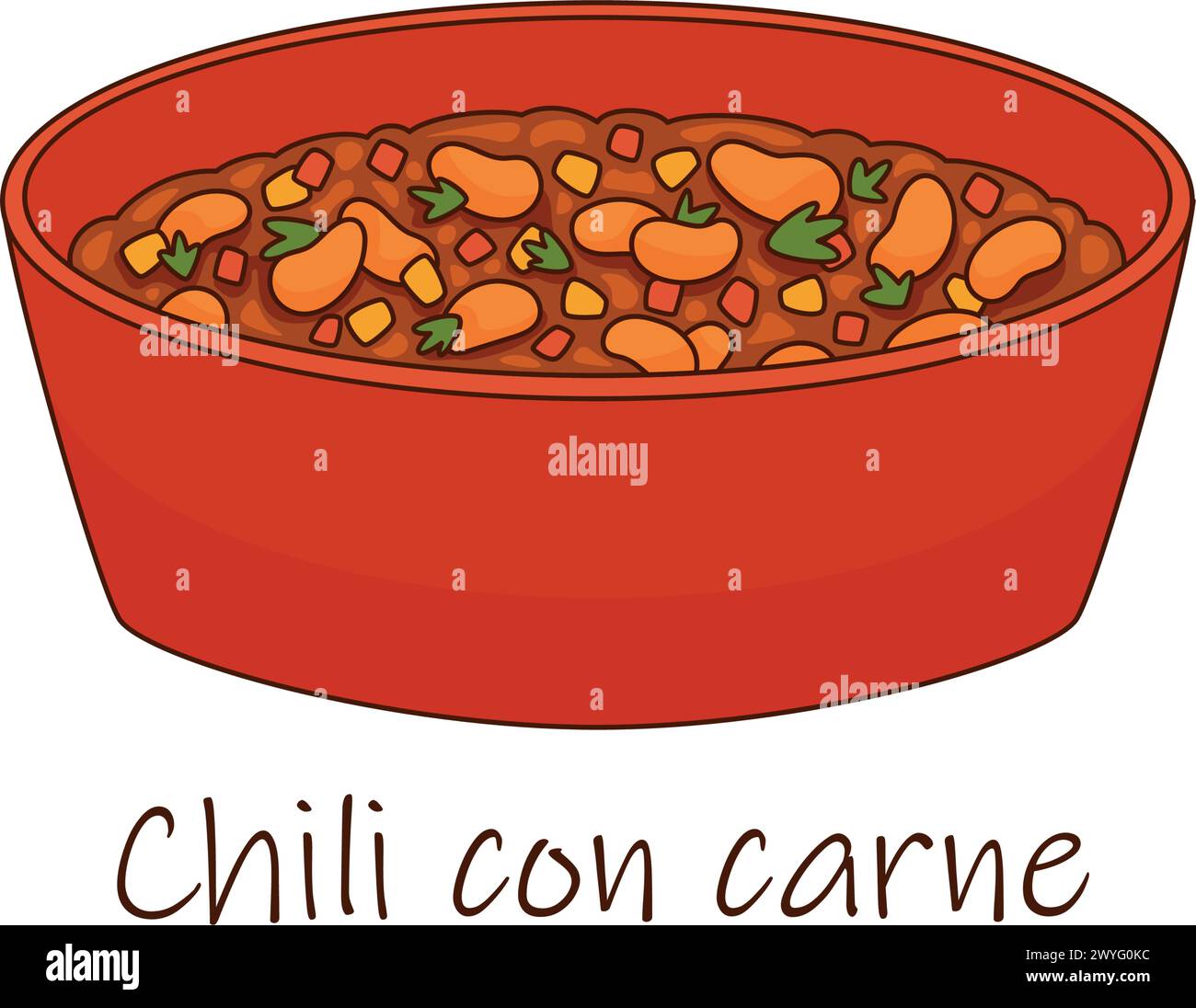 Traditionelles mexikanisches Essen mit Fleisch und Bohnen Chili con Carne in einer roten Schüssel Stock Vektor