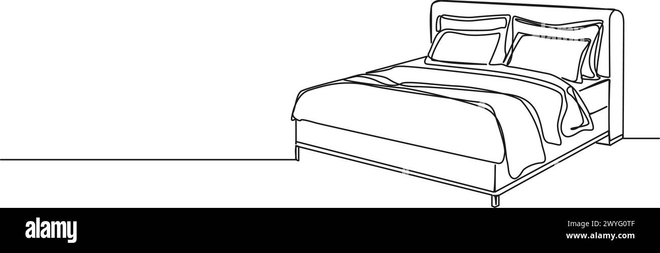 Durchgehende einzeilige Zeichnung des Doppelbetts, Strichgrafik-Vektor-Illustration Stock Vektor
