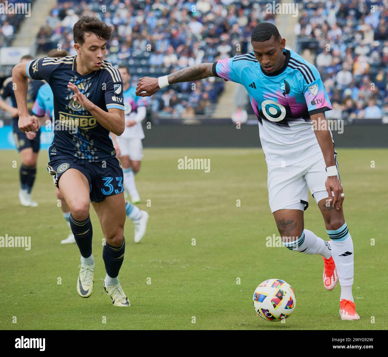 CHESTER, PA, USA - 30. MÄRZ 2024 - MLS-Spiel zwischen Philadelphia Union und Minnesota United FC im Subaru Park. Stockfoto