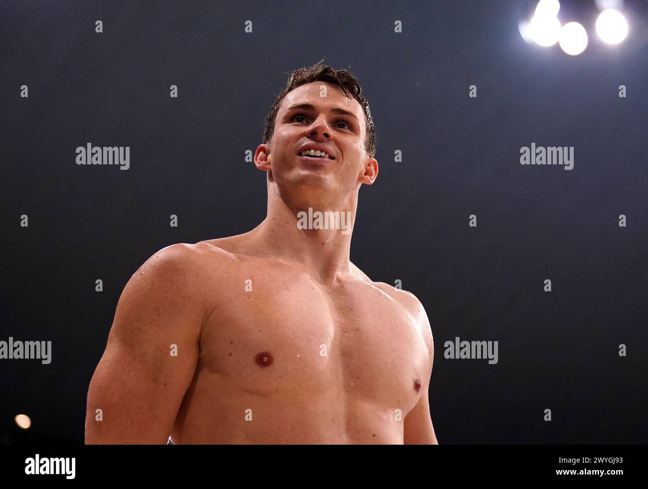 Ben ist stolz, nachdem er das 50-m-Freistil-Finale der Herren am fünften Tag der britischen Schwimmmeisterschaft 2024 im London Aquatics Centre, London, gewonnen hat. Bilddatum: Samstag, 6. April 2024. Stockfoto