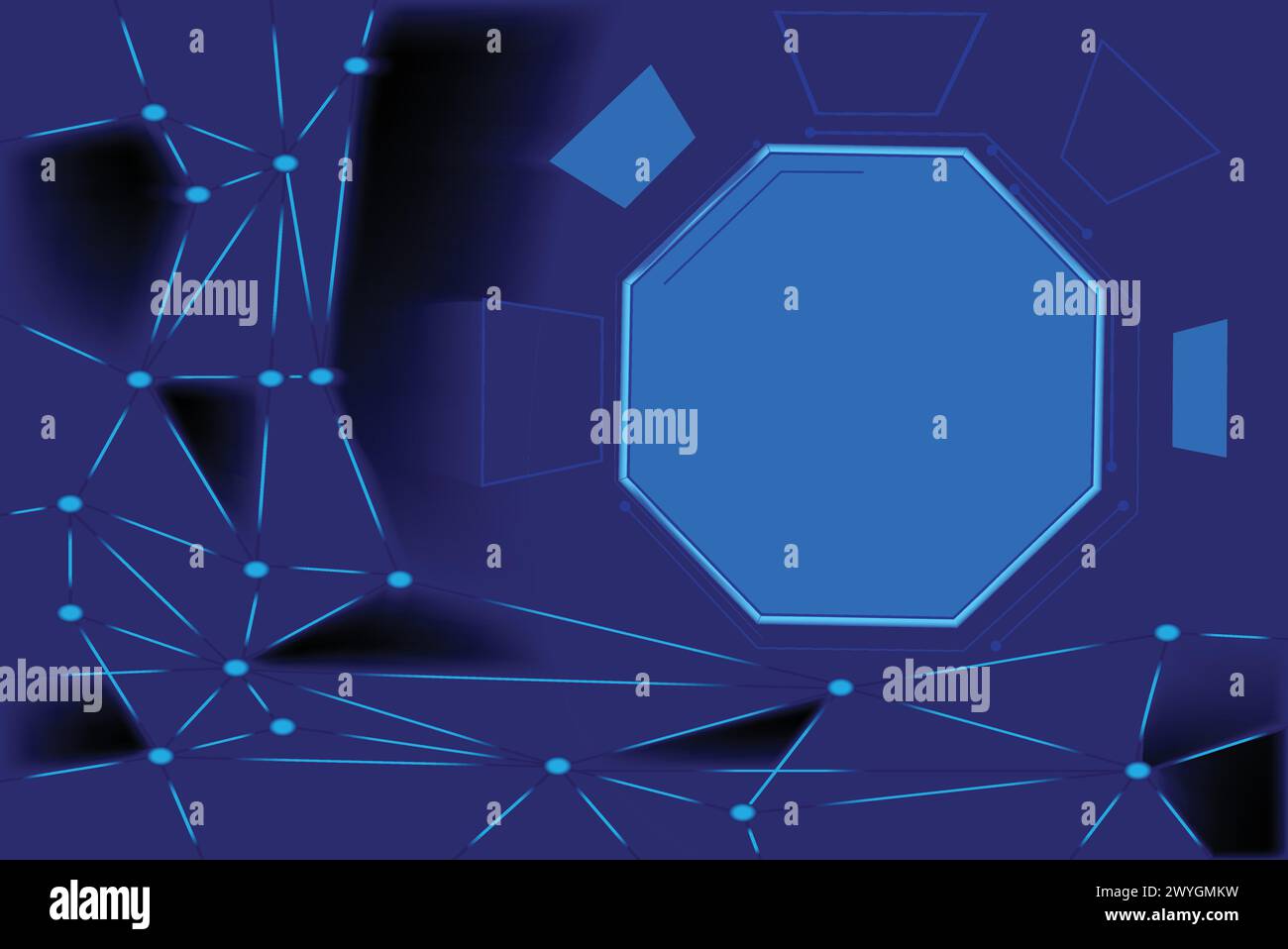 Ankündigungsbanner mit verbundenen Punkten und Linien; futuristisches Design mit achteckiger Form für Text Stock Vektor