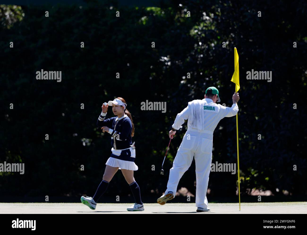 Augusta, Usa. April 2024. Rin Yoshida aus Japan geht am Samstag, den 6. April 2024 in Augusta, Georgia, in der Finalrunde der Augusta National Women's Amateur vom 11. Grün. Foto: John Angelillo/UPI Credit: UPI/Alamy Live News Stockfoto