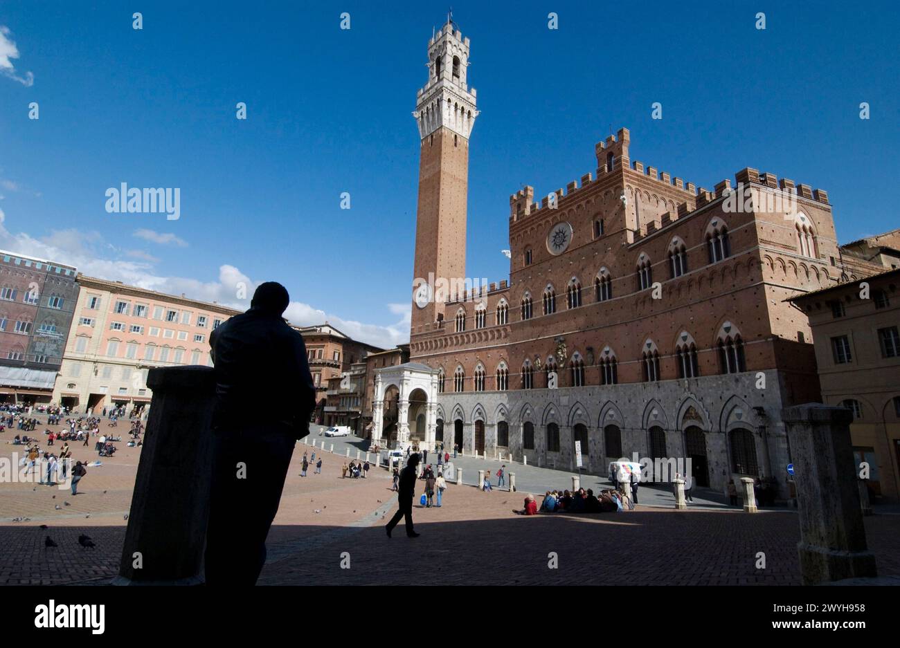 Palazzo Pubblico, Torre del Mangia, Piazza del campo, Siena, Toskana, Italien. Stockfoto