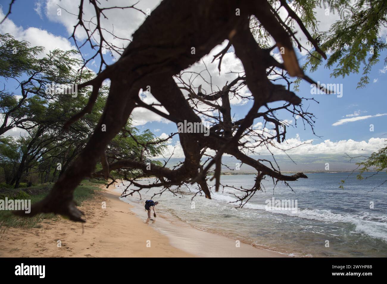 Sand und Surfen Sie am Palalau Beach westlich von Kihei auf der tropischen Insel Maui, Hawaii Stockfoto