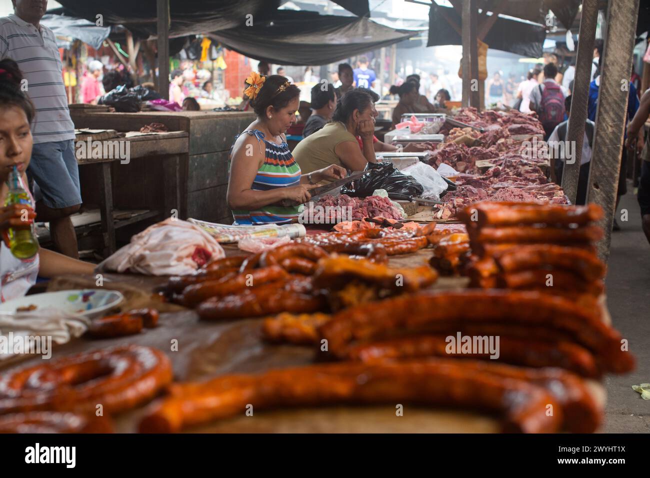 Szenen vom Belen Markt in der Amazonas-Dschungelstadt Iquitos, wo der Rio Itaya auf den Rio Amazonas trifft Stockfoto