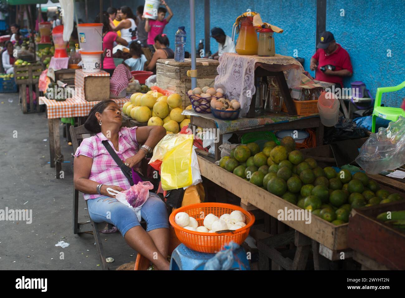Szenen vom Belen Markt in der Amazonas-Dschungelstadt Iquitos, wo der Rio Itaya auf den Rio Amazonas trifft Stockfoto