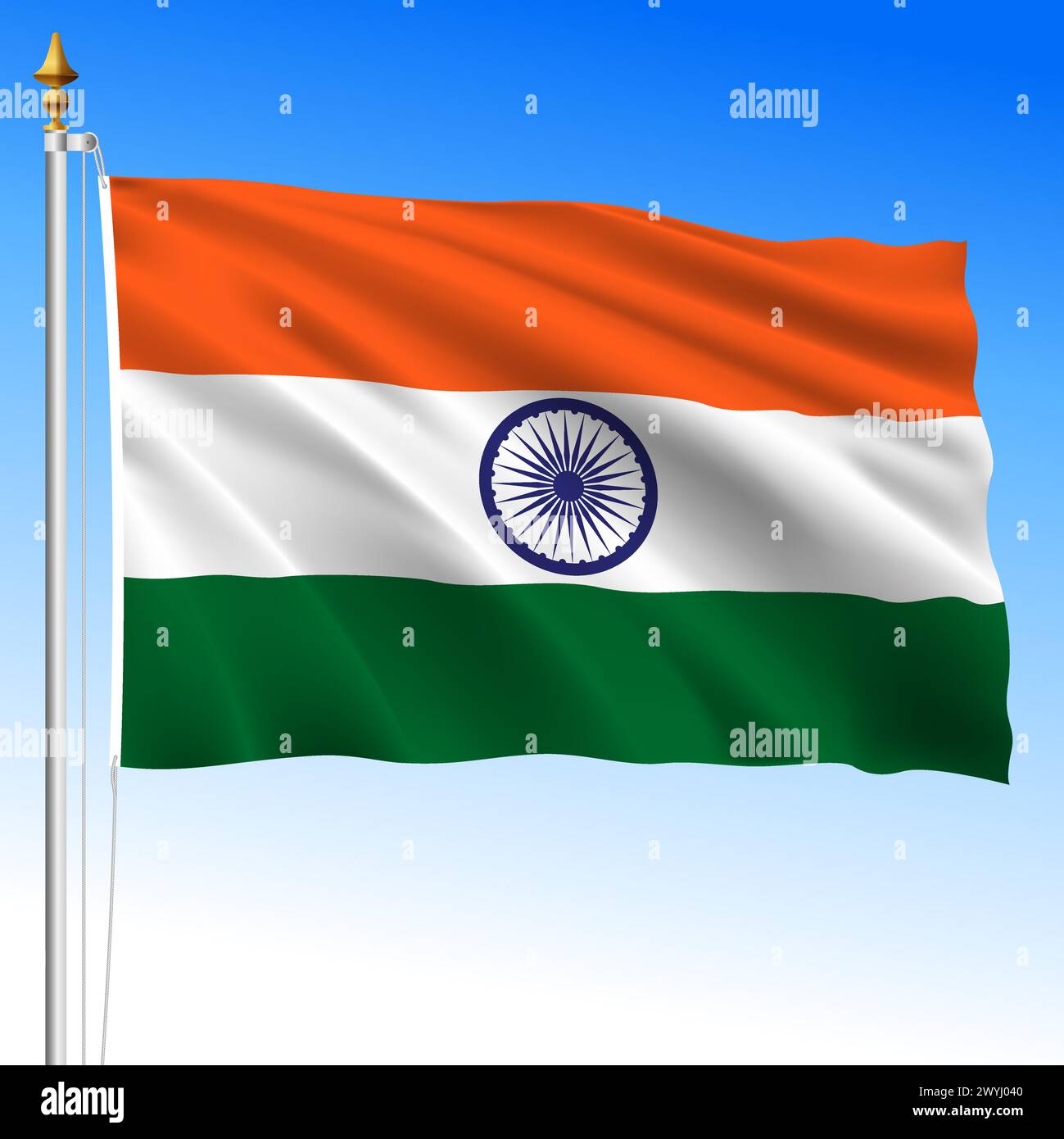 Indien, offizielle nationale winkende Flagge, asiatisches Land, Vektor-Illustration Stock Vektor