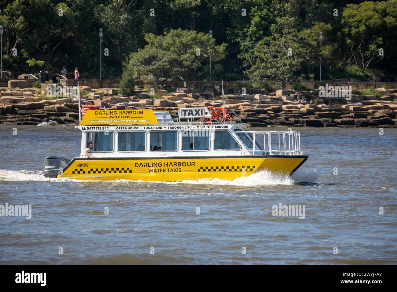 Darling Harbour Wassertaxi Schiff im Hafen von Sydney Richtung Barangaroo, Sydney, NSW, Australien Stockfoto