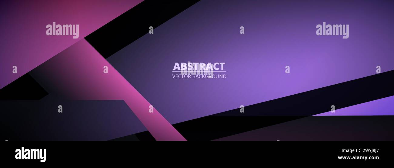 Dunkles, modernes, abstraktes, breites Banner mit violetter Linie und geometrischen Formen. Eleganter abstrakter 3D-Vektor-Hintergrund. Vektorabbildung Stock Vektor