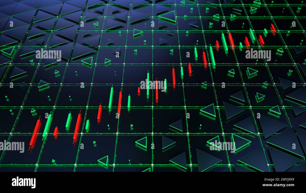 Diagramm für Börsen- oder Devisenhandel mit Kopierraum. Finanzinvestitionen, wirtschaftliche Trends, Geschäftsidee. 3D Abbildung Stockfoto