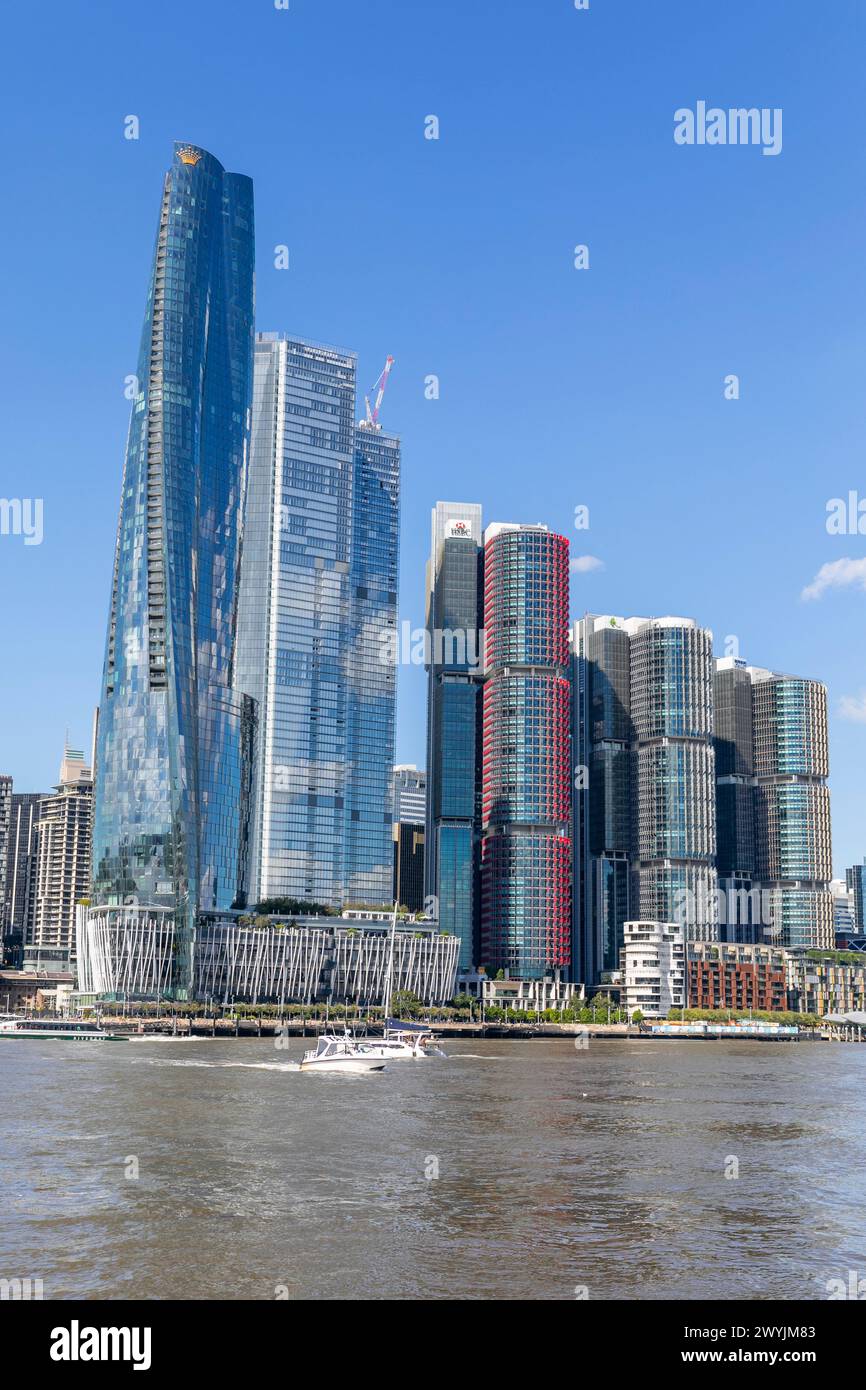 Sydneys Stadtbild und Skyline, Hochhäuser im Stadtzentrum von Sydney mit Crown Casino und Barangaroo International Towers, Sydney, NSW, Australien Stockfoto