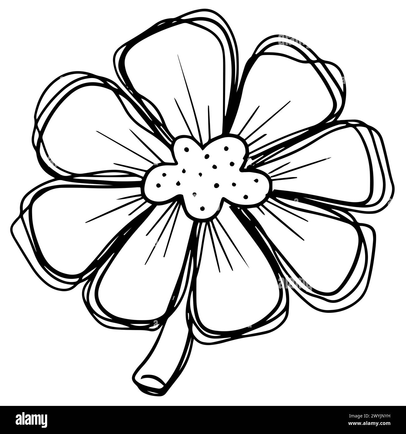 Logo handgezeichnet Umriss Squiggle Design einer Wildblumenblume Ikone Stockfoto