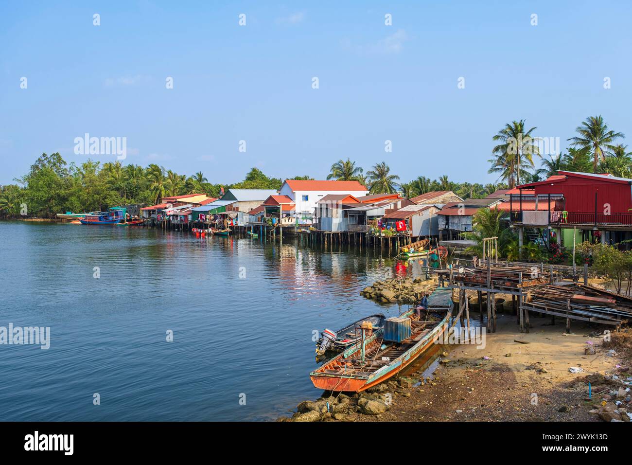 Kambodscha, Provinz Kampot, Kampot, Traeuy Kaoh oder Fish Island, Dorf Ta Ang am Ufer des Flusses Kampot Stockfoto
