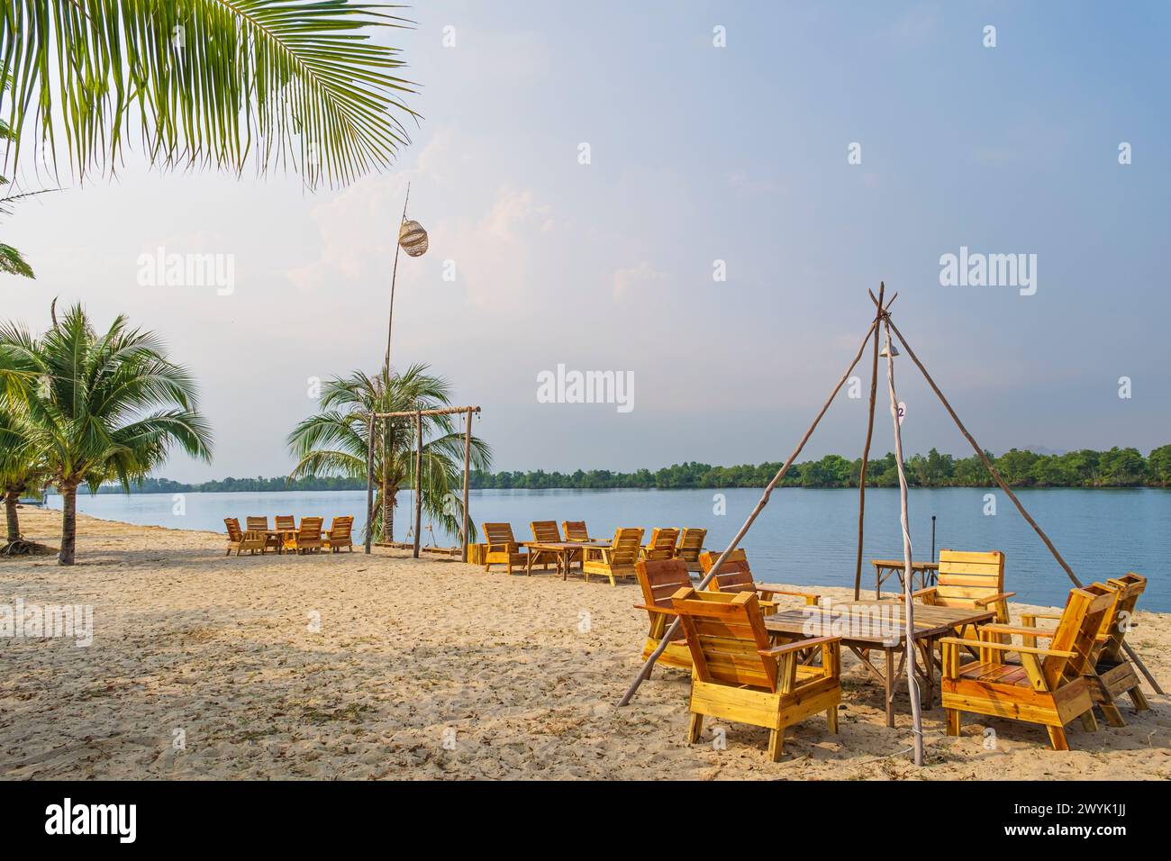 Kambodscha, Kampot, Kampong Kandal Sangkat Weiler, Strand am Prek Kampong Fluss Stockfoto