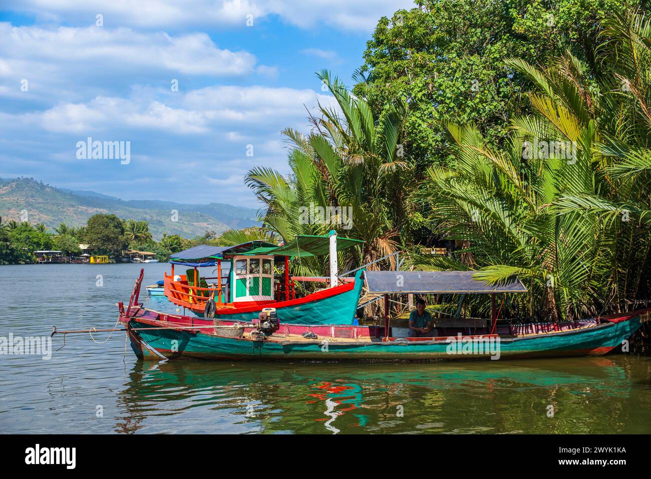 Kambodscha, Provinz Kampot, Umgebung von Kampot, Kampong Kraeng, Ufer des Flusses Praek Tuek Chhu Stockfoto