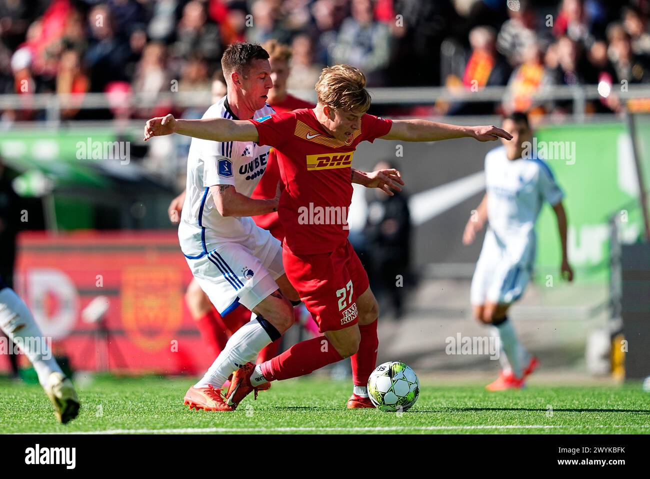 Superliga-Spiel zwischen dem FC Nordsjaelland und dem FC Kopenhagen rechts zum Dream Park in Farum, Sonntag, 7. April 2024. (Foto: Mads Claus Rasmussen/Scanpix 2024) Stockfoto