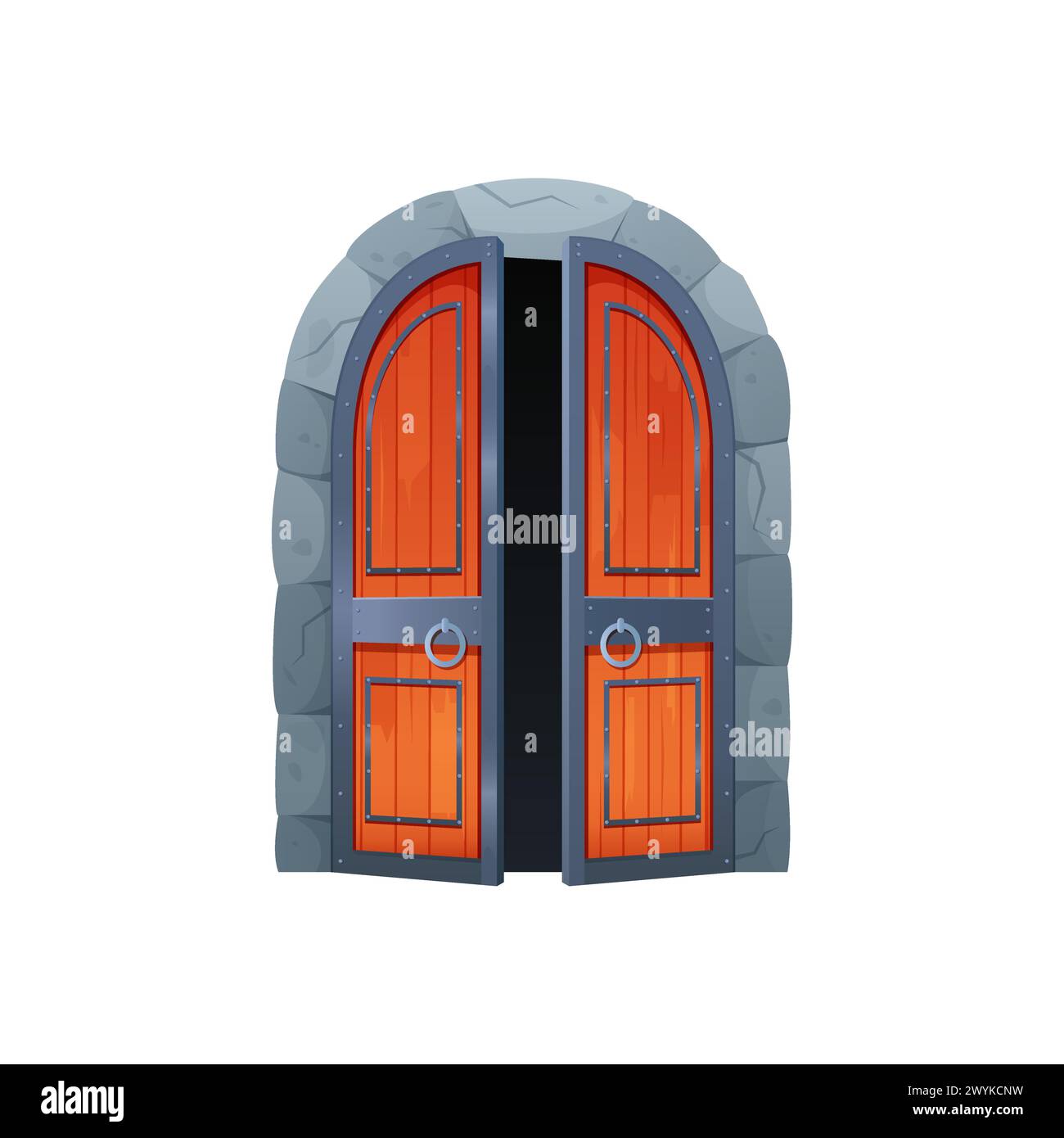 Ein Tor zum Schloss. Mittelalterliches Holztor, alte Stadteingang Cartoon Vektor Illustration Stock Vektor